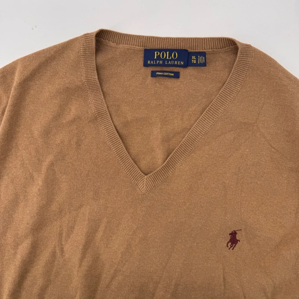 Polo Ralph Lauren Sweater Vest Mens XL Brown Pima Cotton V-Neck Pony Logo